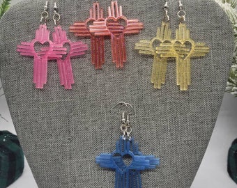 Cross Heart New Mexico Zia Resin Earrings
