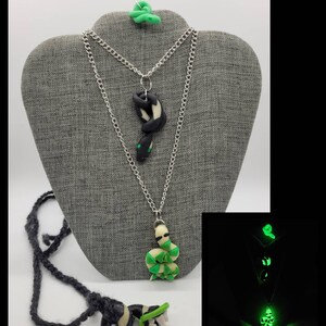 Glow in the Dark Snake clay pendants necklaces