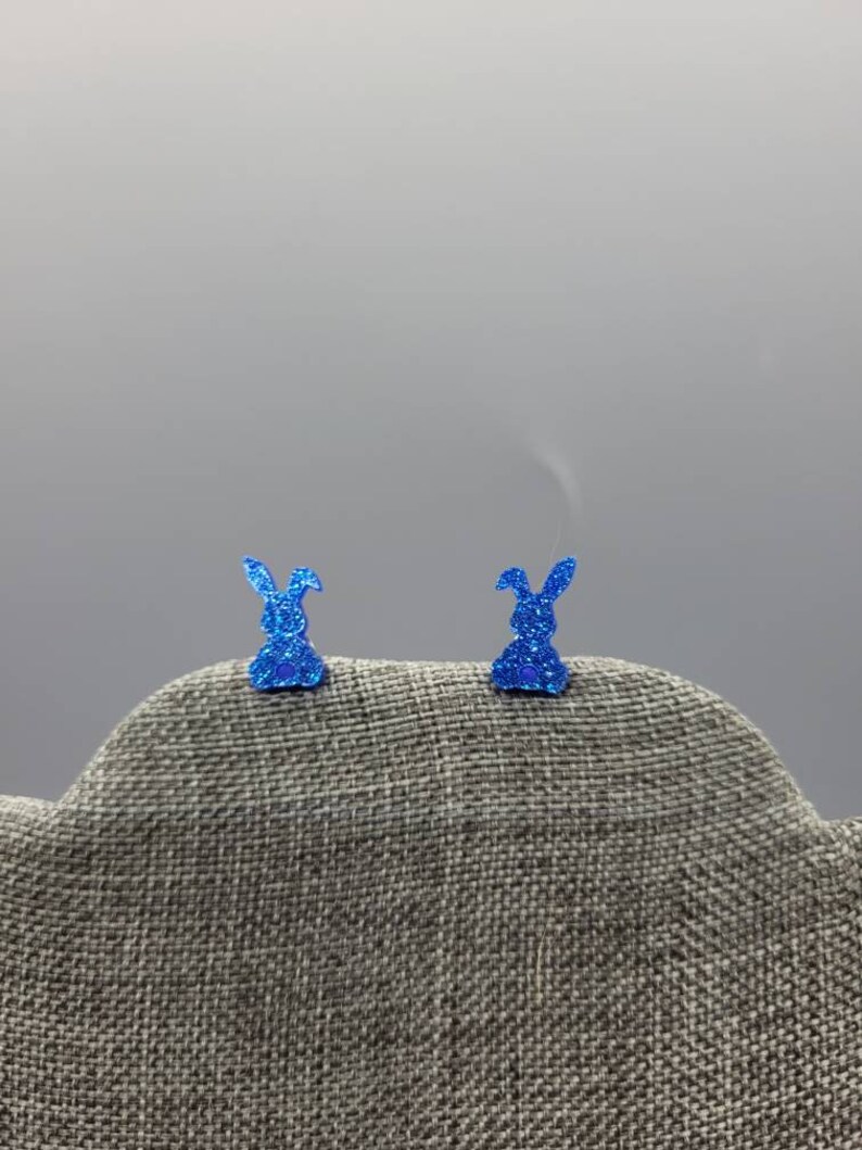 Blue Easter Bunny Sparkle Stud Earrings