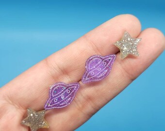 UFO Star Alien Spaceship Stud Earrings