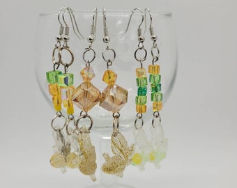 Green and yellow Beaded Koi Fish resin earrings