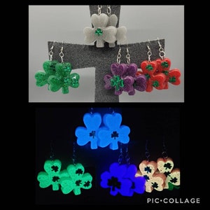 Glow Shamrock St. Patrick&#39;s Day resin earrings
