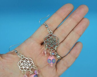 Pink Skull Day of the Dead beaded earrings