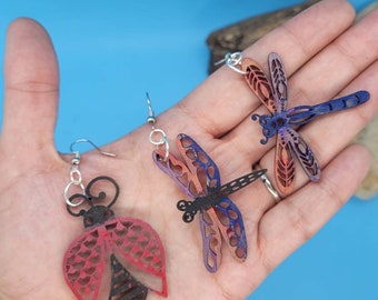 Ladybug and Dragonfly Wood Cutout Earrings
