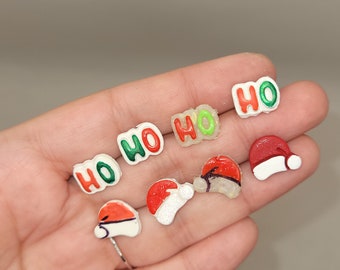 Santa Hat Ho Ho Christmas Stud Earrings Clay