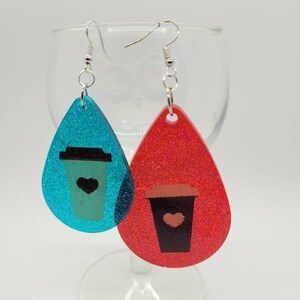 Heart Coffee teardrop resin earrings