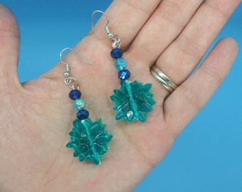 Blue flower floral glitter resin earrings