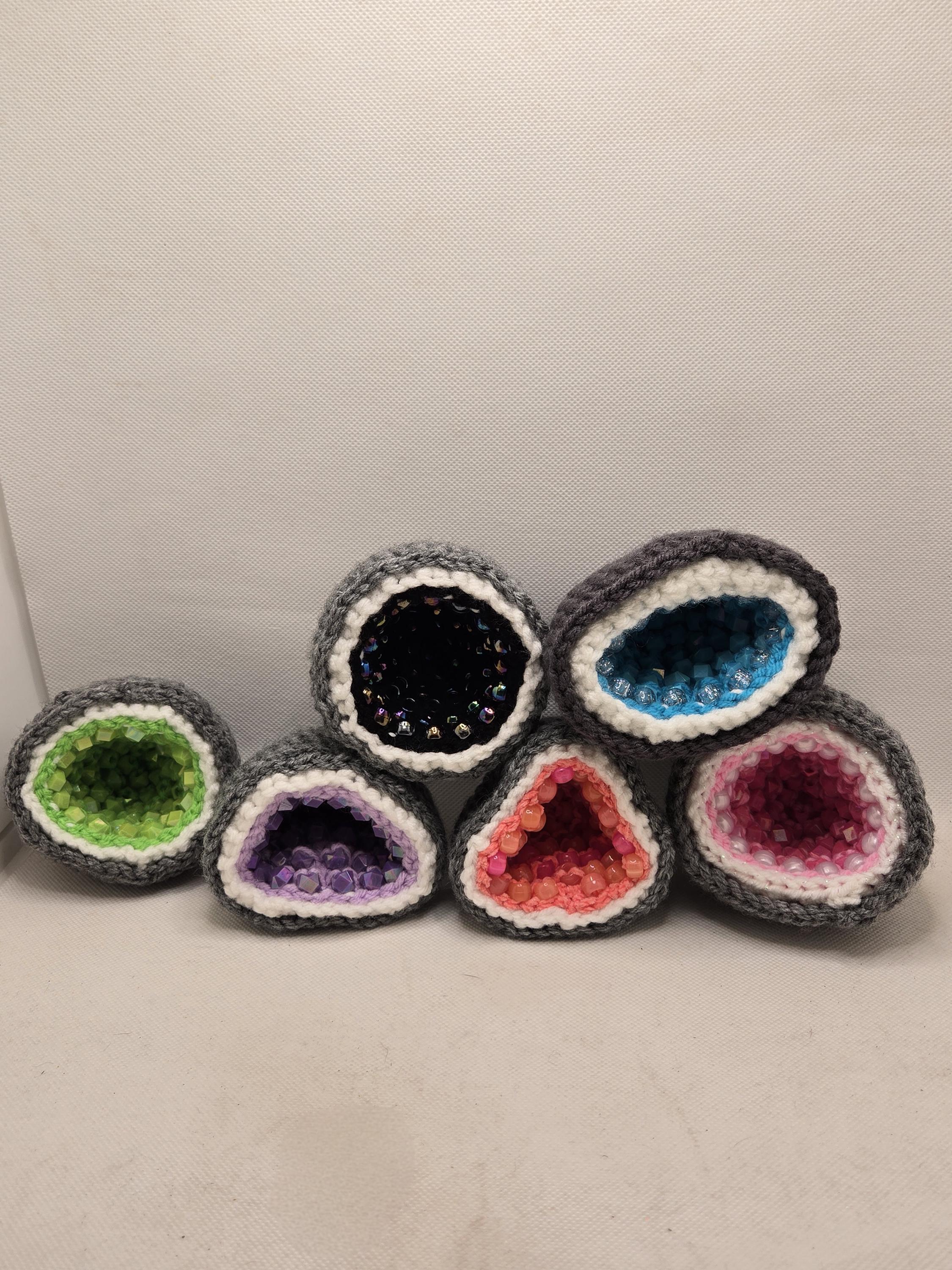 Small Crochet Geode, pretend rock, crochet beaded geode
