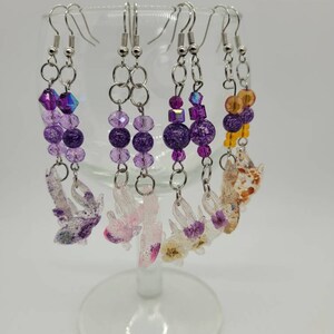 Purple flower koi fish earrings