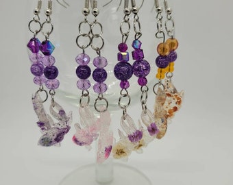 Purple flower koi fish earrings