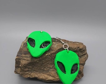 Neon green clay alien earrings