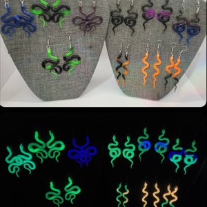 Glow in the Dark Snake Serpent resin earrings