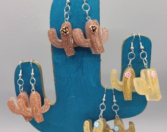 Brown/bronze and gold saguaro cactus earrings