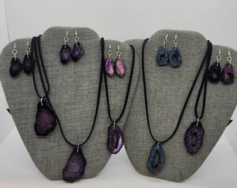 Geode Resin Earrings and necklace sets