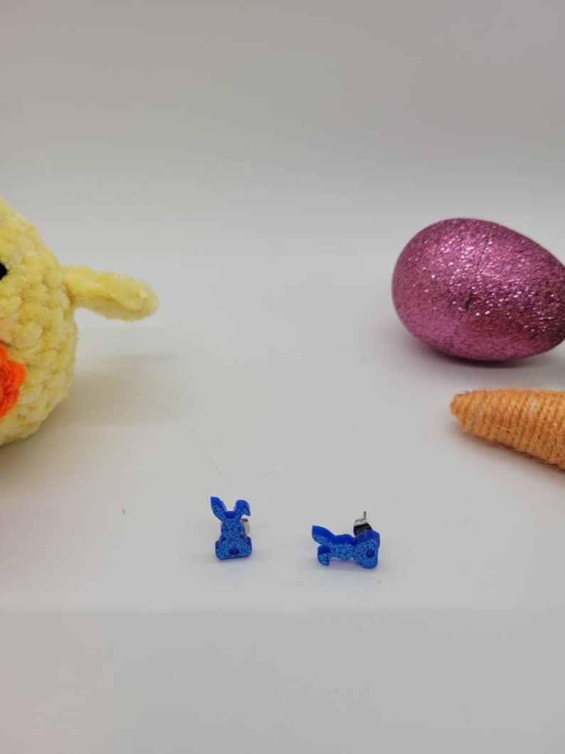 Blue Easter Bunny Sparkle Stud Earrings
