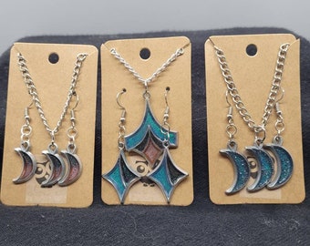 Moon and Geometric earrings and necklace sets