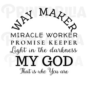 Way Maker png, Miracle Worker, Promise Keeper, Worship Song, Christian PNG, Instant Download, SVG, PNG, Calcomanía, Cut File, Cameo, Archivo Digital
