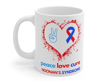Noonan's Syndrome Awareness Mug, Peace Love Cure, Fight, Rare Syndrome, Awareness, Noonan Mug