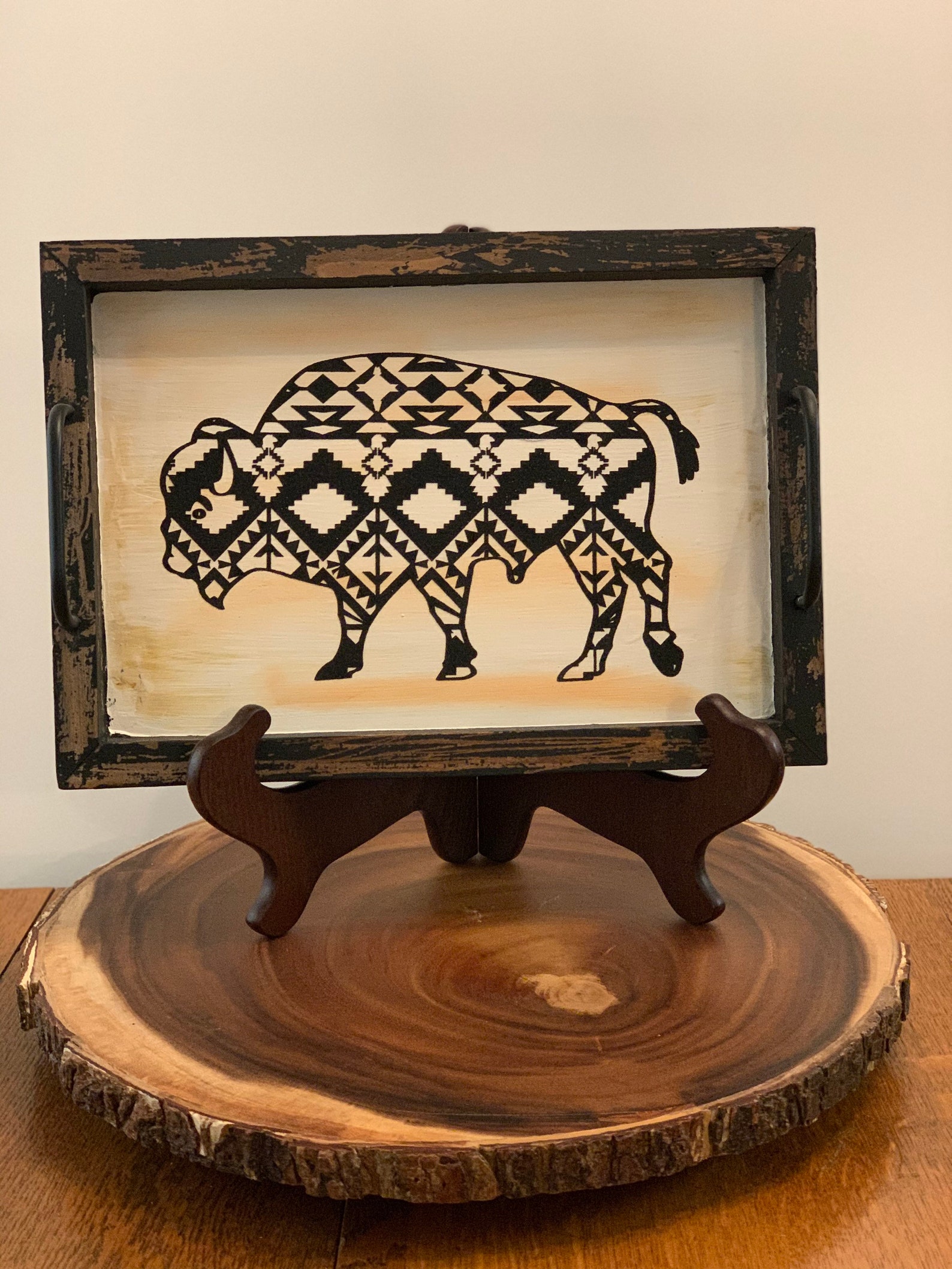 Southwest Buffalo Tray, Aztec Buffalo Tray, Made in Wyoming for Mothers