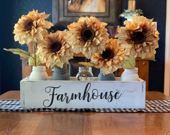 Mason Jar Centerpiece Box, Painted Mason Jars, wood Centerpiece, Kitchen Decor, Entryway Decor, Table Centerpiece