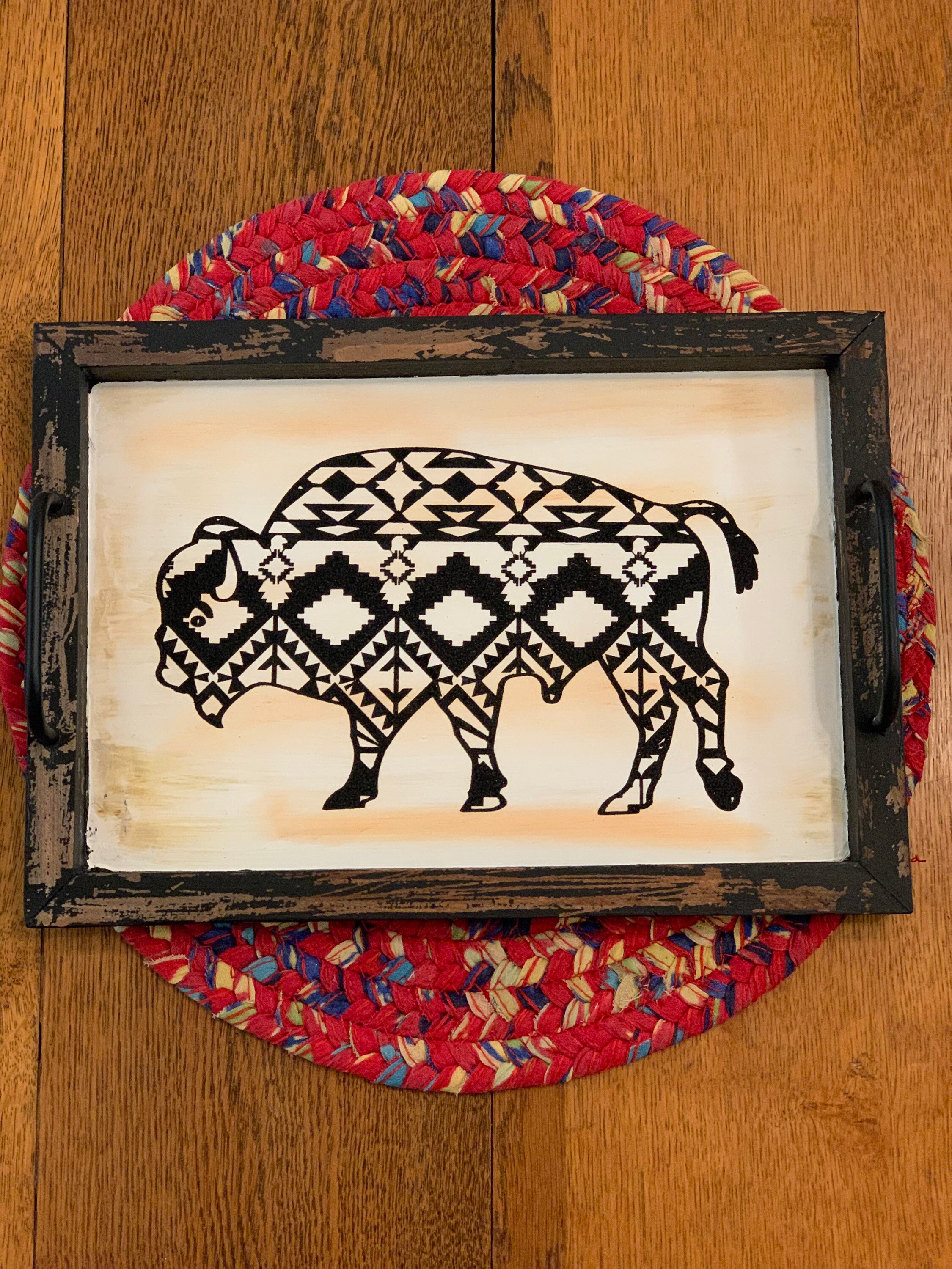Southwest Buffalo Tray, Aztec Buffalo Tray, Made in Wyoming for Mothers