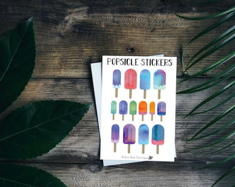 Summer Watercolor Popsicle Sticker Pack | Aesthetic Adulting Stickers  | Sun Summer Planner Sticker | Colorful Stickers | Watercolor Sticker