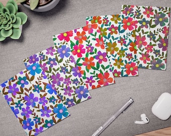 Original Artwork Multi-Design Greeting Cards (5-Pack) - Watercolor Floral Designs, Colorful Flower Stationary, Blank Inside