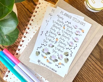 Planner Flower Sticker Set | Inspirational Plant Art | Aesthetic Adulting Stickers  | Flower Garden Planner Stickers | Days of the Week