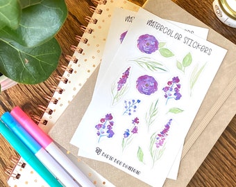 Watercolor Flower Sticker 2 Pack | Inspirational Plants | Aesthetic Adulting Stickers  | Colorful Flower Sticker | Purple Garden Stickers