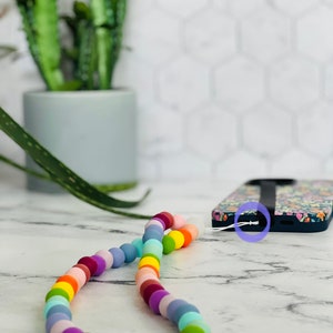 Rainbow Big Bead Phone Lanyard, Phone Wristlet, Large Beaded iPhone Bracelet, Stylish Unisex Phone Strap, PRIDE, iPhone 14, Android image 5