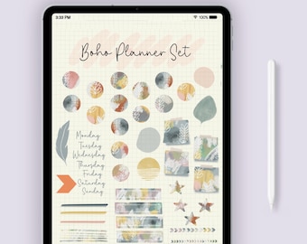 Boho Planner Digitale Stickers, Back to School, Planner Stickers, Goodnotes Stickers, Notability, Kleurrijke Stickers voor iPad, Transparante PNG
