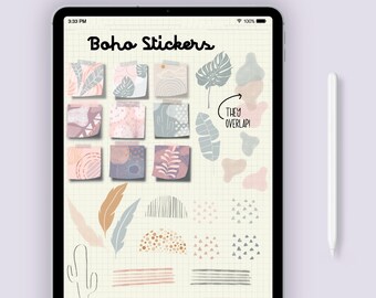 Boho Sticky Notes digitale stickers, terug naar school, planner stickers, Notability Goodnotes stickers, kleurrijke Boho stickers, PNG clip art