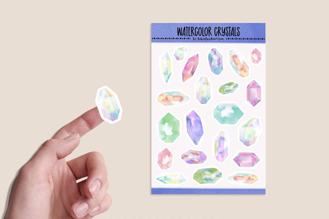 Crystal Sticker Sheet Watercolor Crystal Sticker Sheet | Pastel Gem Stickers | Boho Planner ...