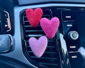 Felt Heart Car Diffuser, A/C Clip for Essential Oils, Pink and Red Hearts, Valentine&#39;s Gift for her, Love, Sustainable Materials