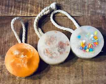 Luxurious Loofah Soap on a Rope | Exfoliating Shower Soap | Gift for Her | Gift for Him | Unique Bathe Soap on a Rope
