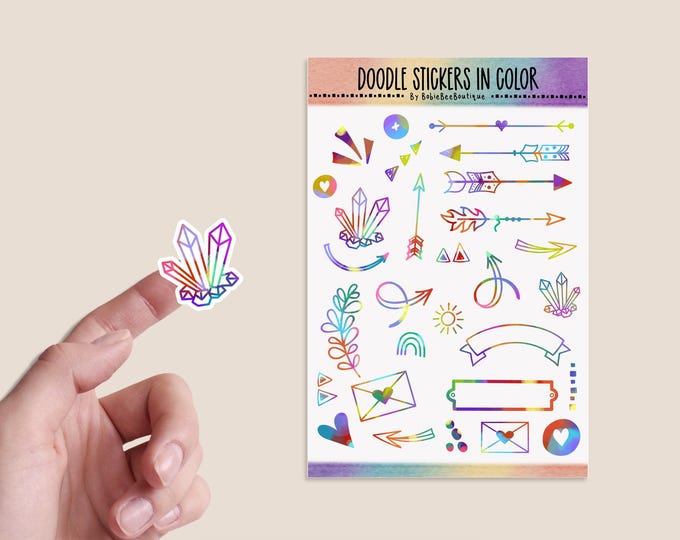 Color Doodle Sticker Sheet | Rainbow Line Art Stickers | Planner ...