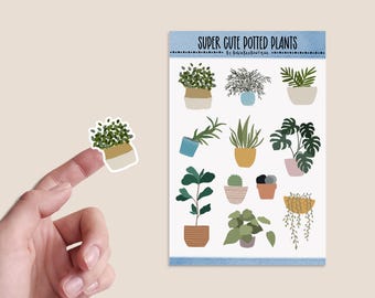 Potted Plant Sticker Sheet | Cute Houseplant Stickers | Planner & Journal Stickers | Modern Botanical Aesthetic Stickers