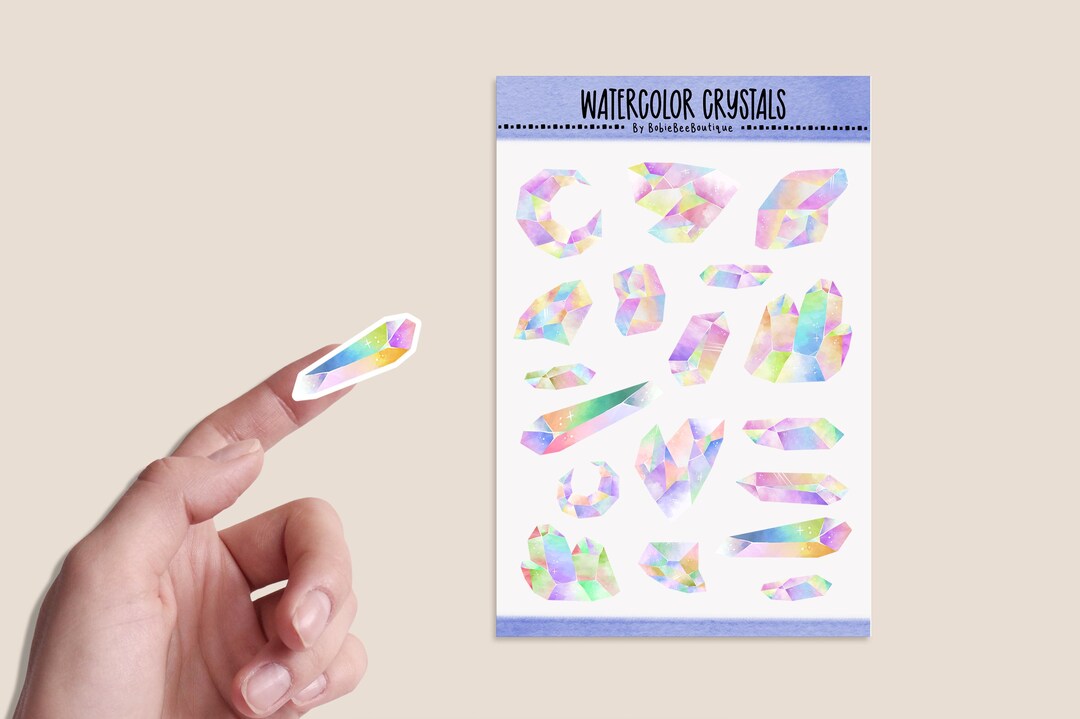 Crystal Sticker Sheet Rainbow Crystal Sticker Sheet | Watercolor Faceted Gem Stickers ...
