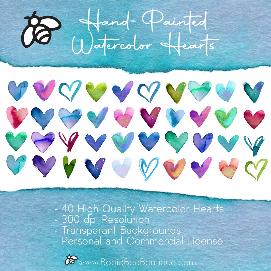 Colorful Heart Watercolor Bundle for Paper Crafts and Graphic Design ...