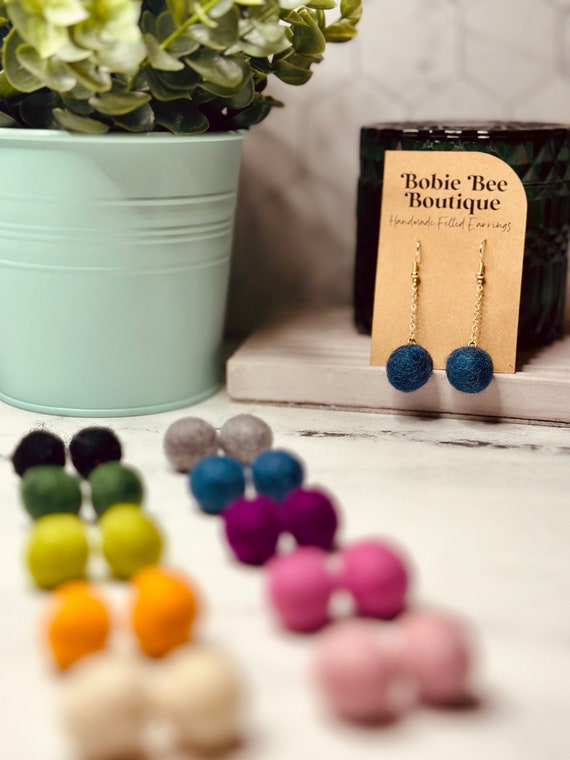 Felted Wool Drop Earrings, Fall Wardrobe, Autumn Accessories, Lightweight Statement Earrings, Boiled Wool, Unique Gift for Her