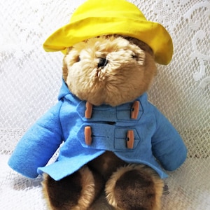 Paddington Bear Vintage Plush ~ Eden Toys, Inc. 1981 ~ Bear, Hooded Felt Jacket ~ Cotton Yellow Hat ~ 12" Bear