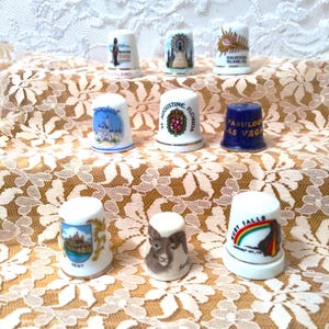 Vintage Destination Souvenir  Porcelain Thimble ~ Mackinac Island ; St. Louis; Rda de Zaragoza; Florida; Scotland; Galveston Island  More