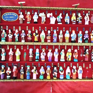 Vintage Chinese Clay Miniature Figurine: Hand Painted Traditional Dress