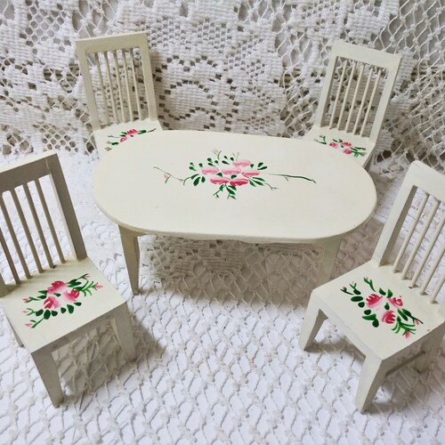 Vintage Toll Painted Country Dining Room Set 9 Pieces Table