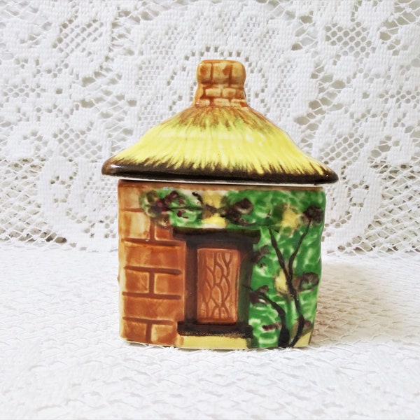 Vintage 1940s Occupied Japan Marutomuware Thatched Roof Cottage Sugar Bowl & Lid ~ Originally From 3 Piece Set of Teapot, Creamer, Sugar