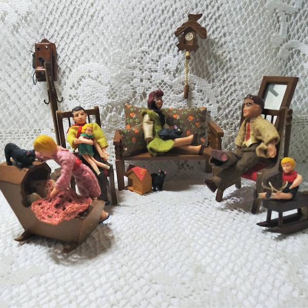 Vintage Dollhouse Miniatures ~ Dolls ~ Couch & Chairs ~  Phone ~ Cuckoo Clock ~ Coat Rack ~ Rocking Horse ~ Cradle ~ Mirror ~ Your Choice