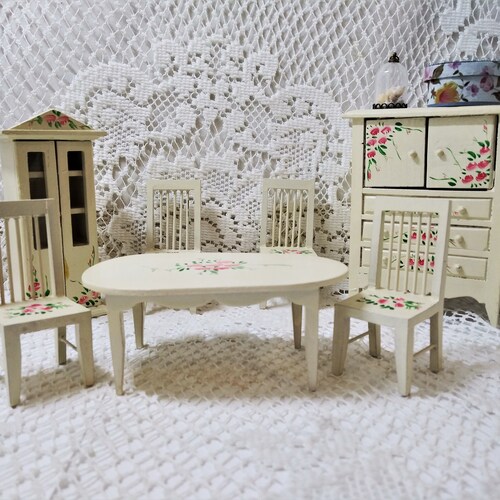 Vintage Toll Painted Country Dining Room Set 9 Pieces Table