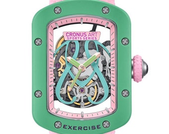 CRONUSART Montre d'exercice pour femme rose à cadran ouvert « Cette montre est en grande partie fabriquée à la main et assemblée à la main »