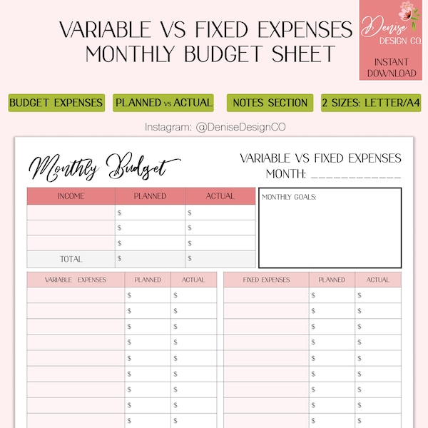 Fixed Expenses Etsy