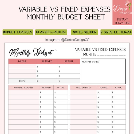 All-in-one Printable Monthly Budget Sheet: Income, Variable Vs Fixed  Expenses, Overview & Notes 